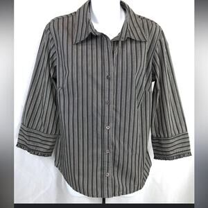 ALC Blouse Gray and White Striped with Ruffled‎ and Buttons Cuffs Women’s Medium